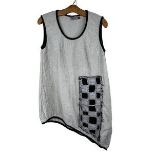 Zele Tunic Asymmetrical Lagenlook Sleeveless Artsy Scoop Neck Cream Size Medium